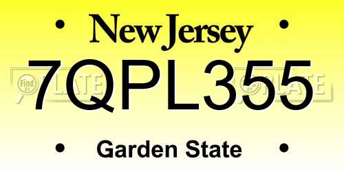 7QPL355 New Jersey License Plate