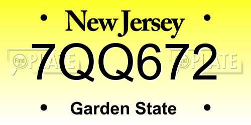 7QQ672 New Jersey License Plate