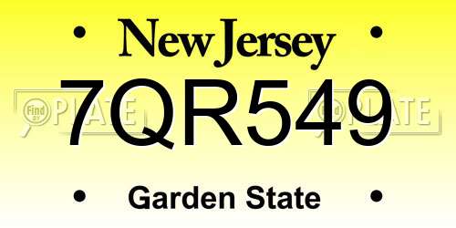 7QR549 New Jersey License Plate