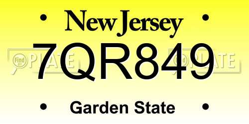 7QR849 New Jersey License Plate
