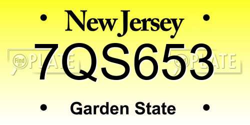 7QS653 New Jersey License Plate