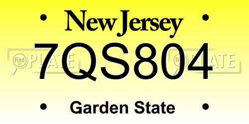 7QS804 New Jersey License Plate