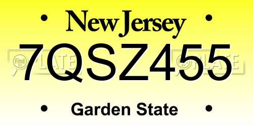 7QSZ455 New Jersey License Plate