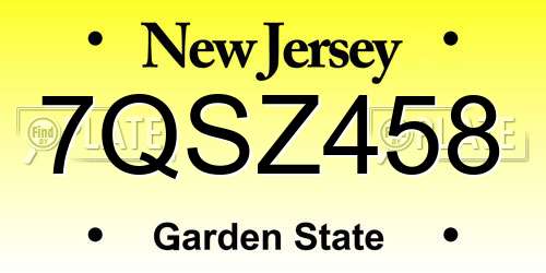 7QSZ458 New Jersey License Plate
