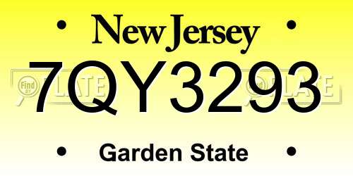 7QY3293 New Jersey License Plate