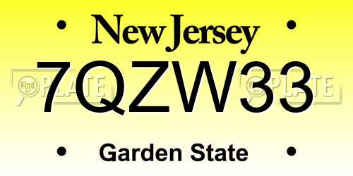 7QZW33 New Jersey License Plate