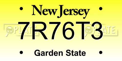 7R76T3 New Jersey License Plate