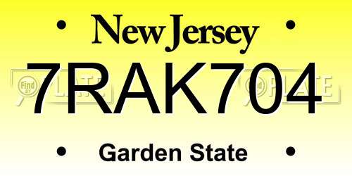 7RAK704 New Jersey License Plate