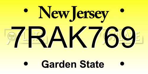 7RAK769 New Jersey License Plate