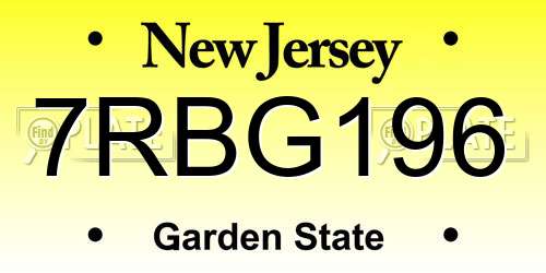 7RBG196 New Jersey License Plate