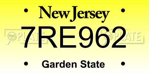 7RE962 New Jersey License Plate