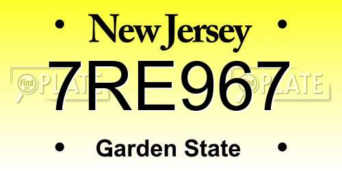 7RE967 New Jersey License Plate