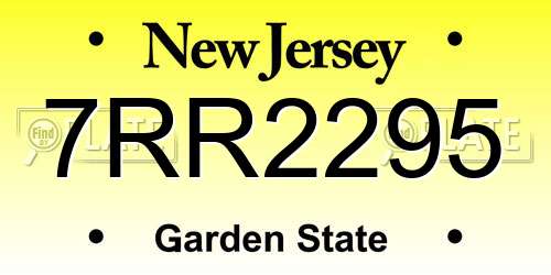 7RR2295 New Jersey License Plate