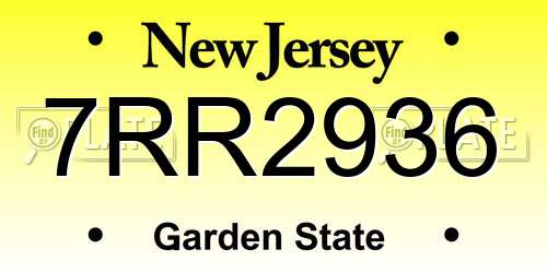 7RR2936 New Jersey License Plate