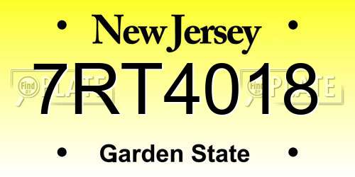 7RT4018 New Jersey License Plate