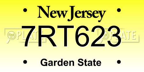 7RT623 New Jersey License Plate