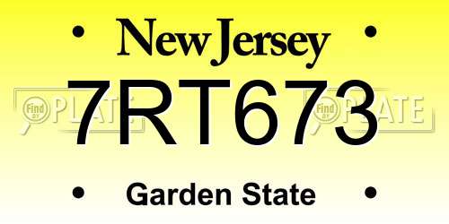 7RT673 New Jersey License Plate