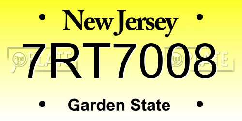 7RT7008 New Jersey License Plate