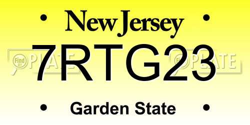 7RTG23 New Jersey License Plate