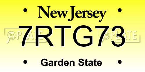 7RTG73 New Jersey License Plate