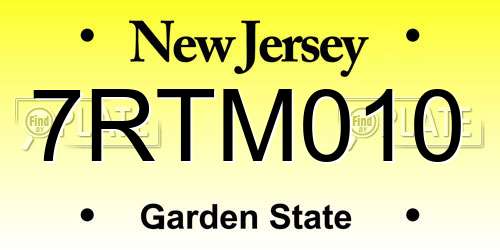 7RTM010 New Jersey License Plate