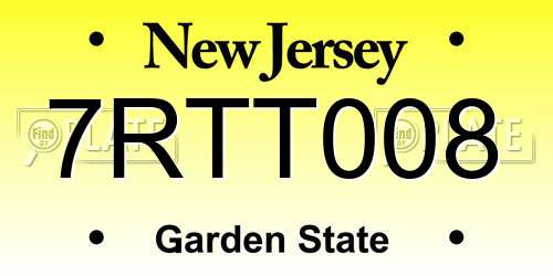 7RTT008 New Jersey License Plate