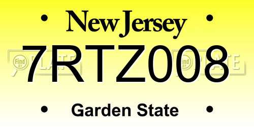 7RTZ008 New Jersey License Plate