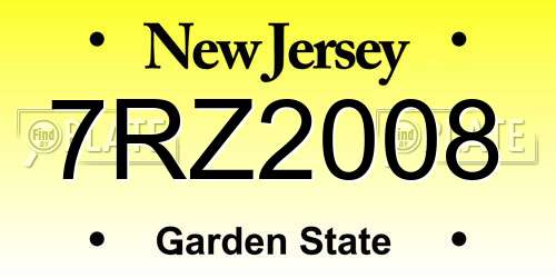 7RZ2008 New Jersey License Plate