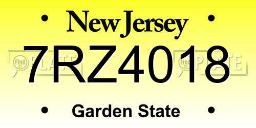 7RZ4018 New Jersey License Plate