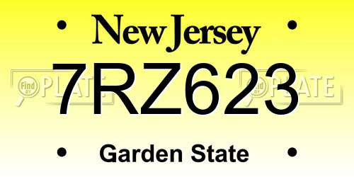 7RZ623 New Jersey License Plate