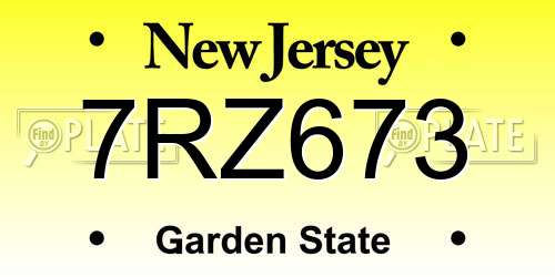 7RZ673 New Jersey License Plate