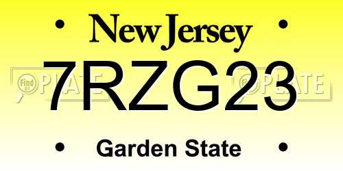 7RZG23 New Jersey License Plate