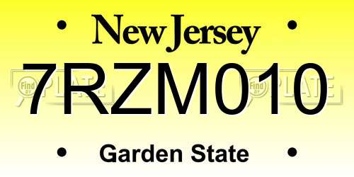7RZM010 New Jersey License Plate