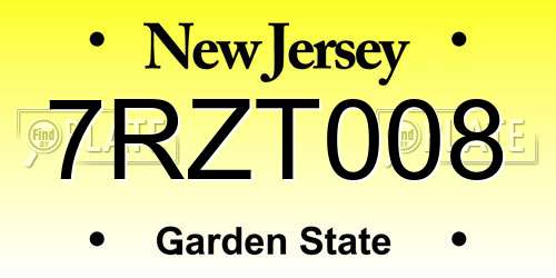 7RZT008 New Jersey License Plate