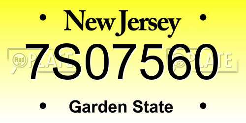 7S07560 New Jersey License Plate