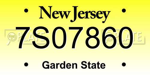 7S07860 New Jersey License Plate