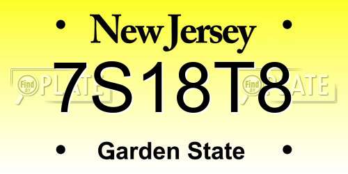 7S18T8 New Jersey License Plate