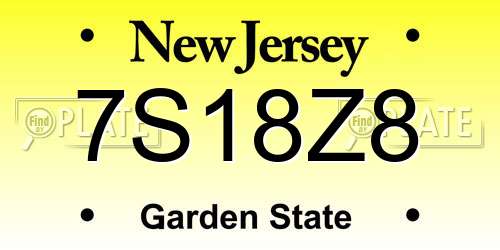 7S18Z8 New Jersey License Plate