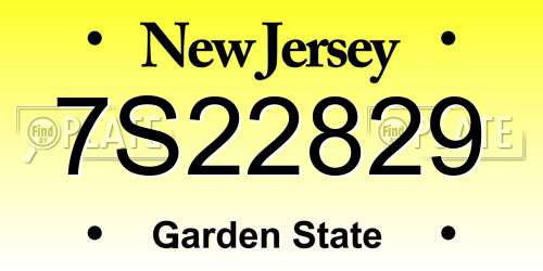 7S22829 New Jersey License Plate