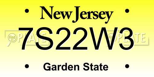 7S22W3 New Jersey License Plate