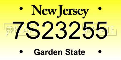 7S23255 New Jersey License Plate