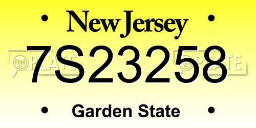 7S23258 New Jersey License Plate