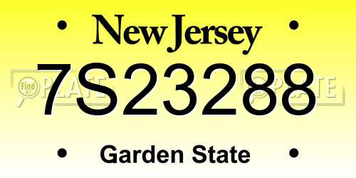 7S23288 New Jersey License Plate