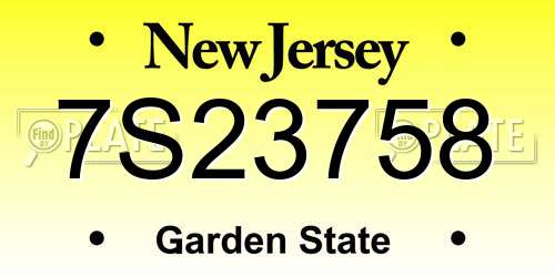 7S23758 New Jersey License Plate