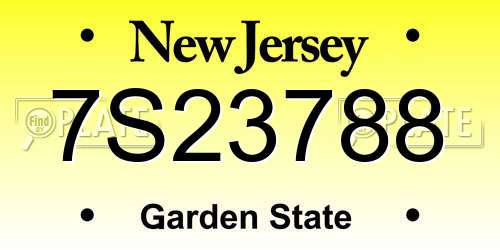7S23788 New Jersey License Plate
