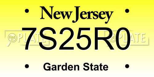 7S25R0 New Jersey License Plate