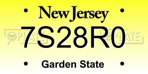 7S28R0 New Jersey License Plate
