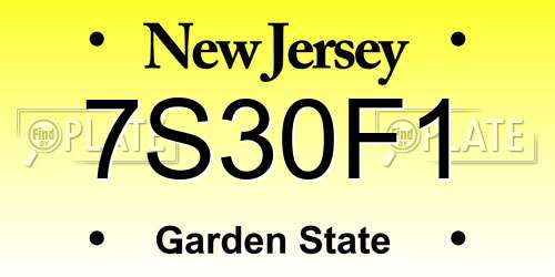 7S30F1 New Jersey License Plate