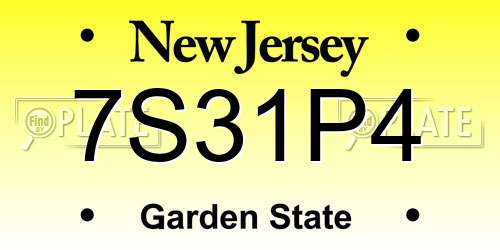 7S31P4 New Jersey License Plate