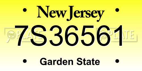 7S36561 New Jersey License Plate